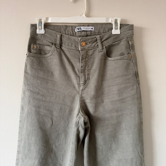 Zara Wide Leg Jeans Straight Leg Light Green Denim High Rise Women’s Size 4 - Picture 2 of 5